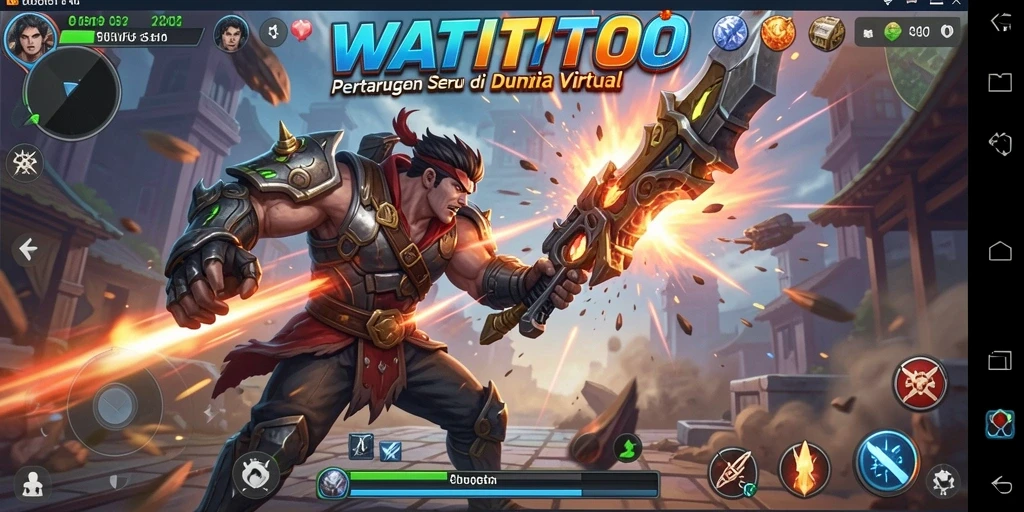 Tampilan gameplay seru dari WATITOTO saat pertarungan sedang berlangsung.